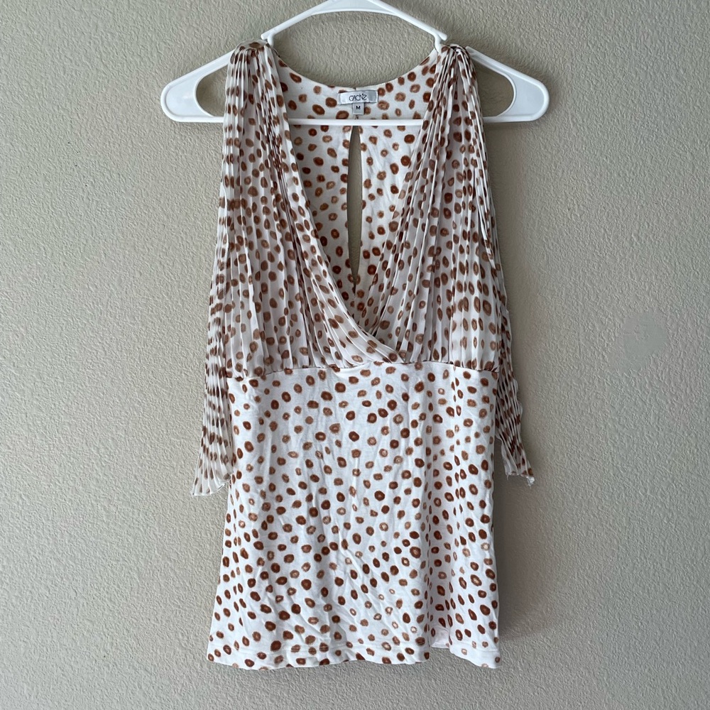 Y2K Cache Polka Dot Tank with Pleated Tie Front